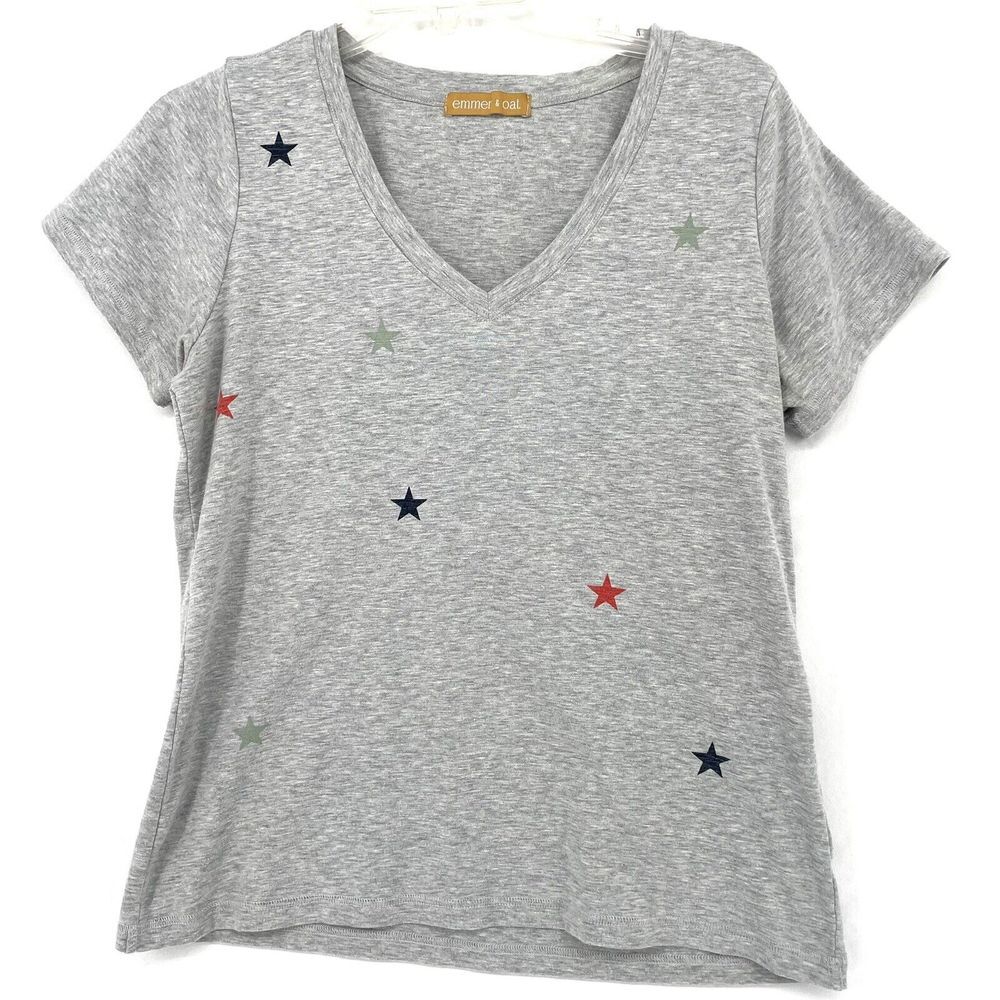 Emmer & Oat Short Sleeve T-Shirt Star Pattern Women Small 100% Cotton‎